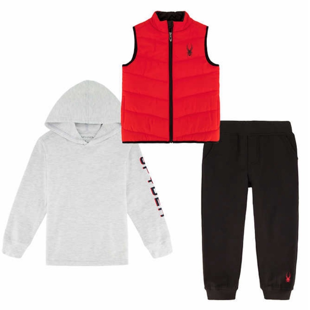 Spyder Kids 3-piece Vest Set Red Vest + Long Sleeve Shirt + Pants Sz 3T,4T,5 NEW